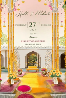 Traditional Indian wedding decor setup for Haldi and Mehndi ceremonies