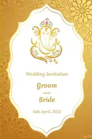 Online marriage invitation with a beautiful couple illustration and a pink and green background